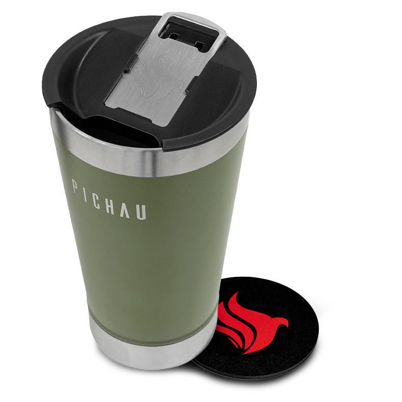 Kit Copo verde Pichau e Porta Copo Pichau