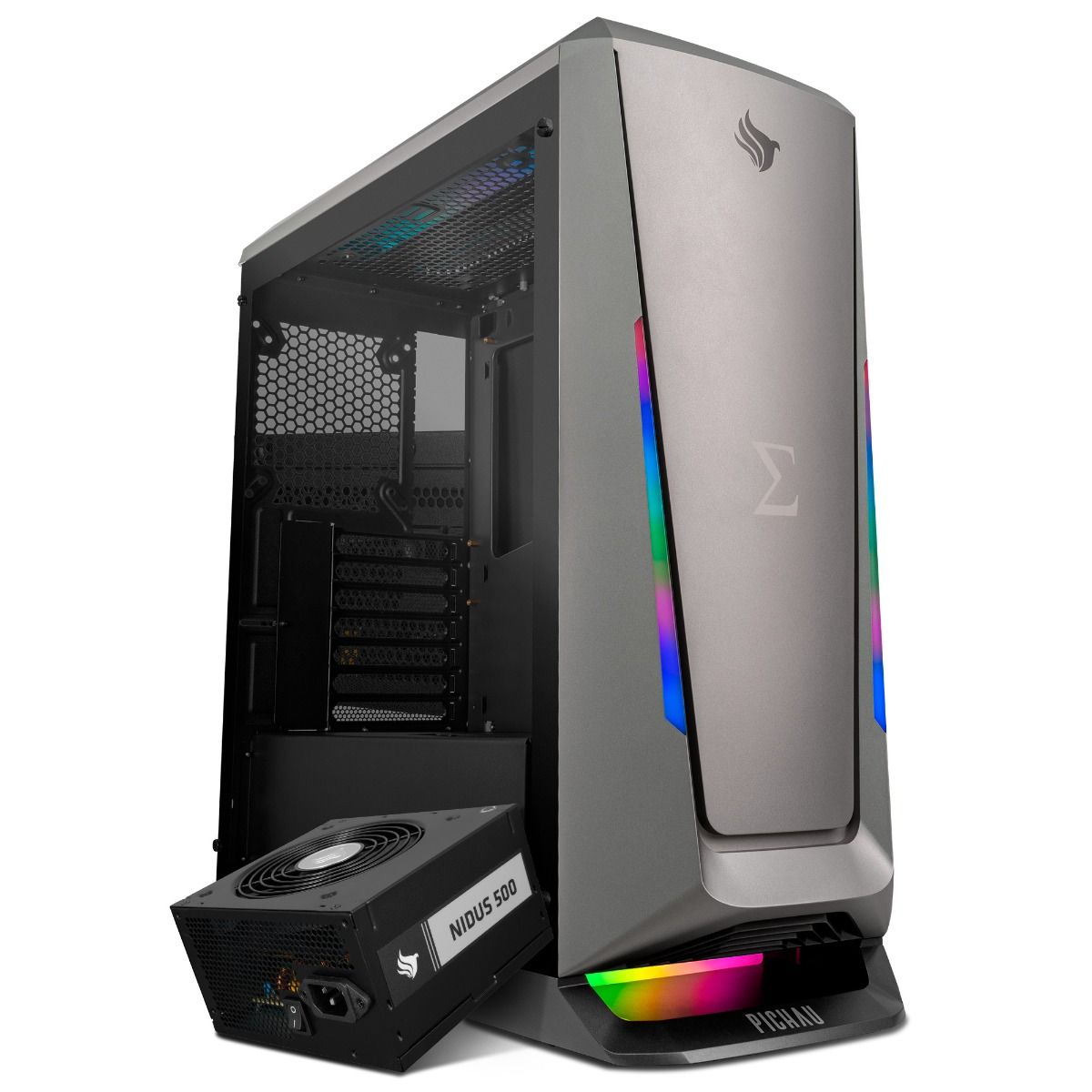 Kit Gabinete Gamer Pichau Sigma, RGB, Cinza e Preto + Fonte Pichau Nidus 500W 