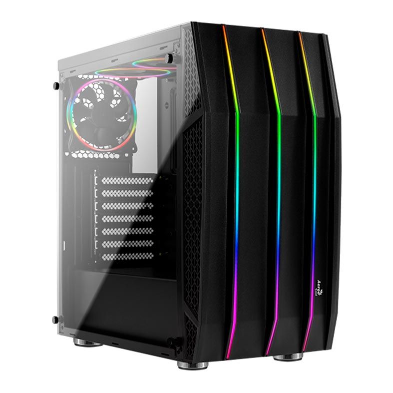 Gabinete AeroCool Klaw RGB Preto Laterais Vidro, KLAW-G-BK-V1