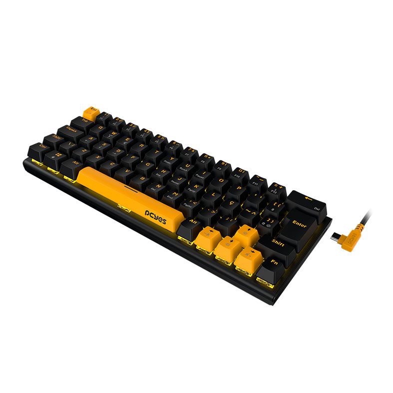 Teclado Mecanico PCYes Kuromori Voyager Edition, Led Amarelo, ABNT2, Switch Vermelho, Preto e Amarelo, KMVY60RD