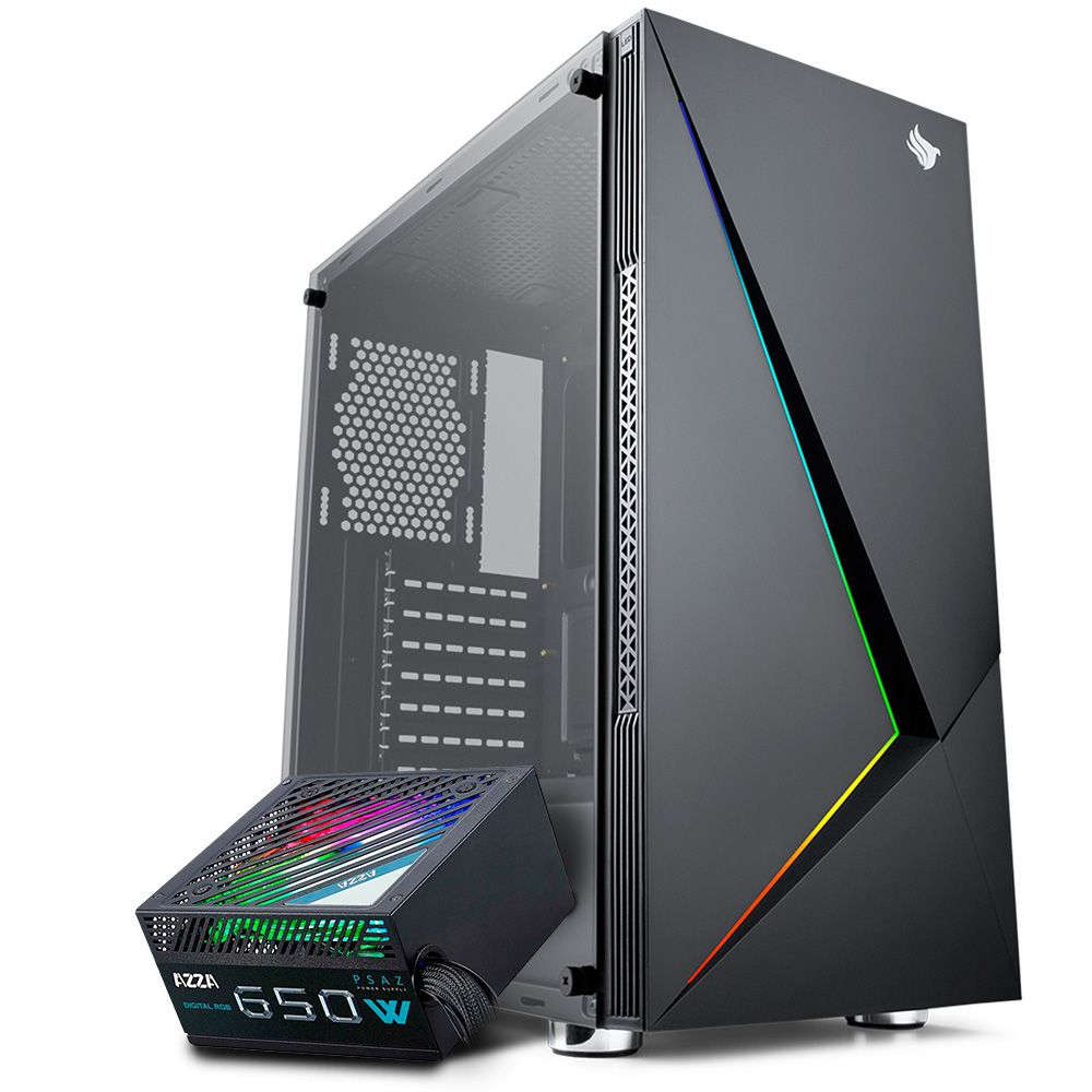 Pichau Kit Upgrade, Gabinete Gamer Pichau Komor LED RGB + Fonte Azza 650W RGB