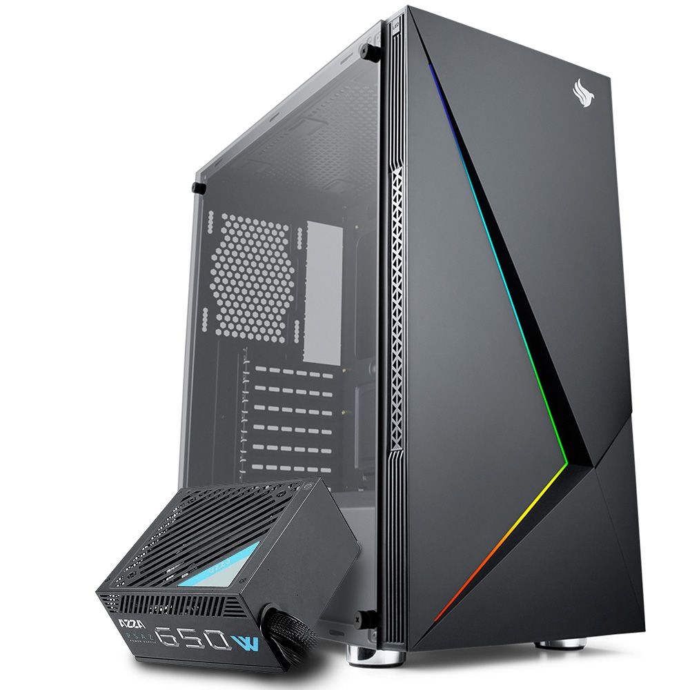 Pichau Kit Upgrade, Gabinete Gamer Pichau Komor LED RGB + Fonte Azza 650W