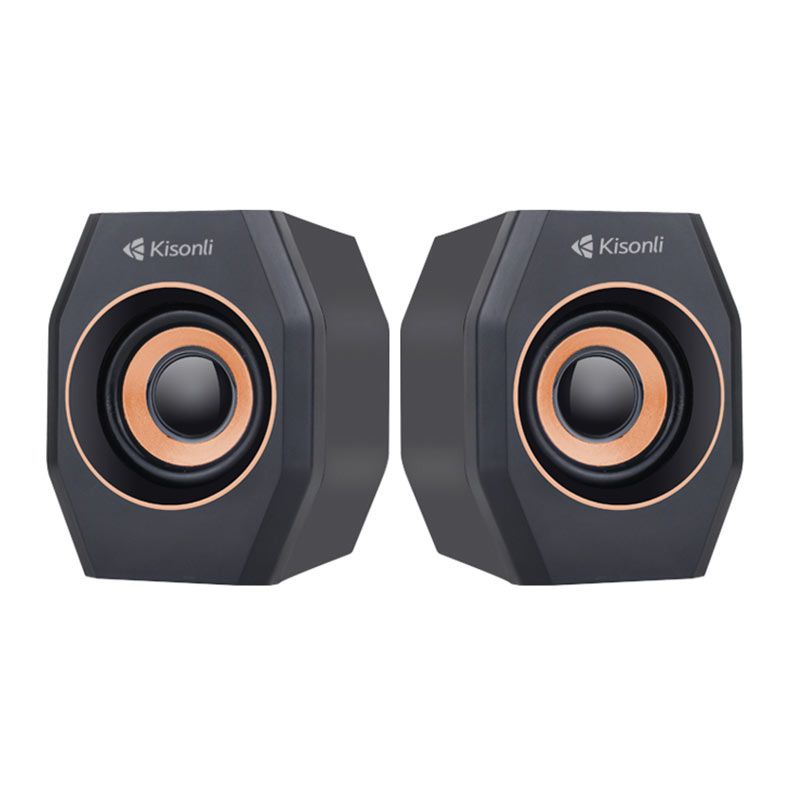 Caixa de Som Kisonli A-101S, 2x3W RMS, USB, Preto e Dourado, KSL-A101S-BG