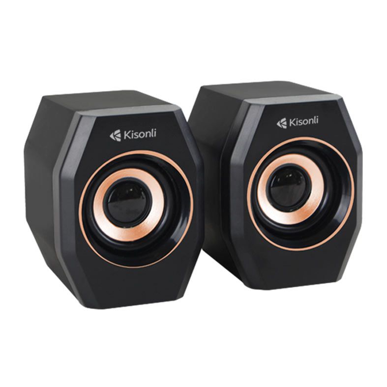 Caixa de Som Kisonli A-101S, 2x3W RMS, USB, Preto e Dourado, KSL-A101S-BG