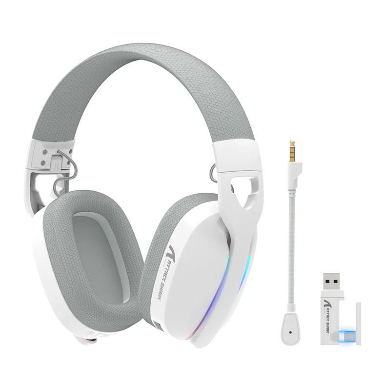 OPENBOX Headset Gamer Attack Shark L90, RGB, Drivers 40mm, Para PC/PS4/PS5/Xbox/Nintendo Switch, Tri-Mode, Branco, L90-WH