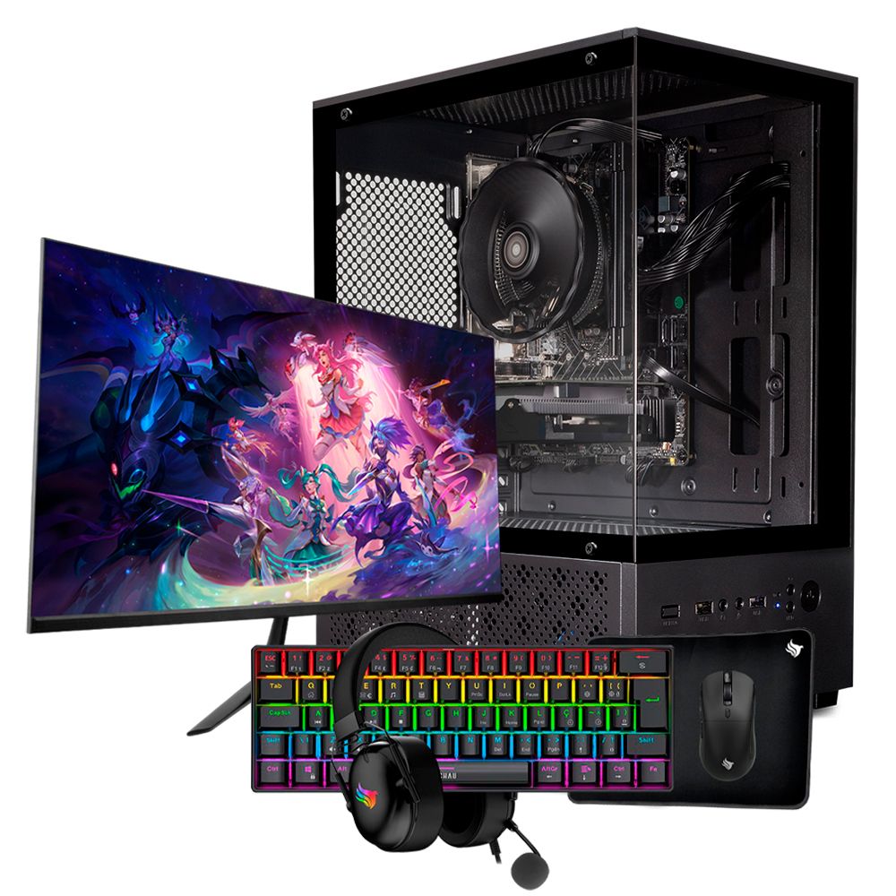 PC Completo Pichau Dionísio II, Intel i3-8100T, UHD Intel 630, 16GB DDR4, SSD 480GB + Monitor + Kit Periféricos