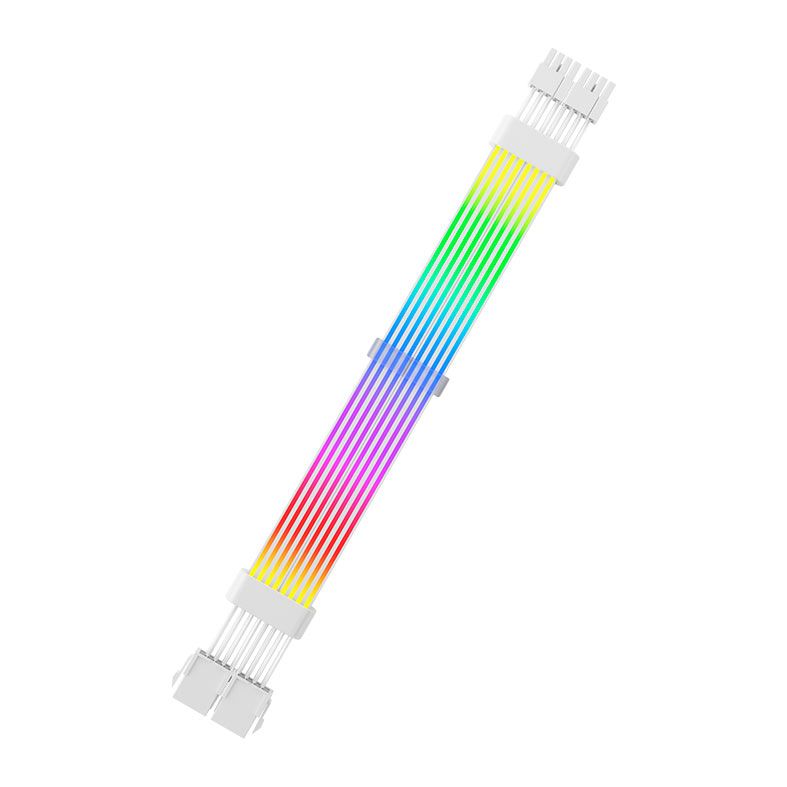 Cabo Extensor Sleeved Aigo Darkflash Lightglow LG02, ARGB, 6+2 X2, 345mm, Branco, LG02-WH