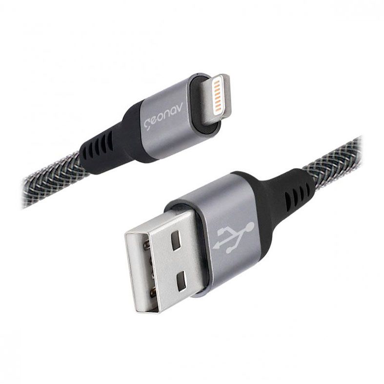 Cabo Geonav USB para Lightning Geonav, Nylon Trancado, Cinza, LIGH08