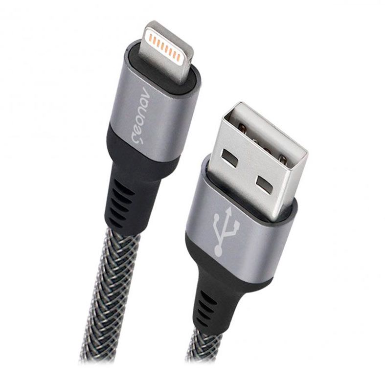 Cabo Geonav USB para Lightning Geonav, Nylon Trancado, Cinza, LIGH08