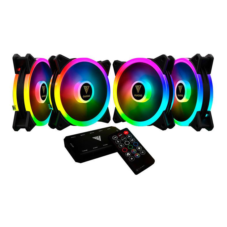 Kit Ventoinhas Gamdias Aeolus M2 1204R RGB 4x120mm com Controle, M2-1204R
