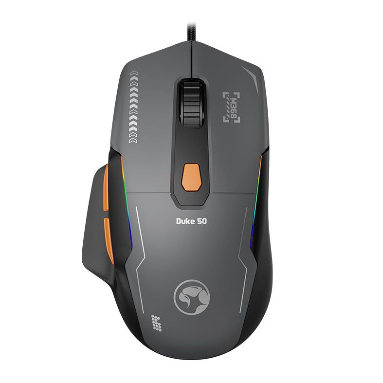 Mouse Gamer Marvo Duke 50, RGB, 12800DPI, 6 Botoes, Cinza e Laranja, M368