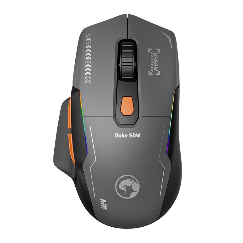 Mouse Gamer Marvo Duke 50W, RGB, 12800DPI, 6 Botoes, Tri-mode, Cinza e Laranja, M368W