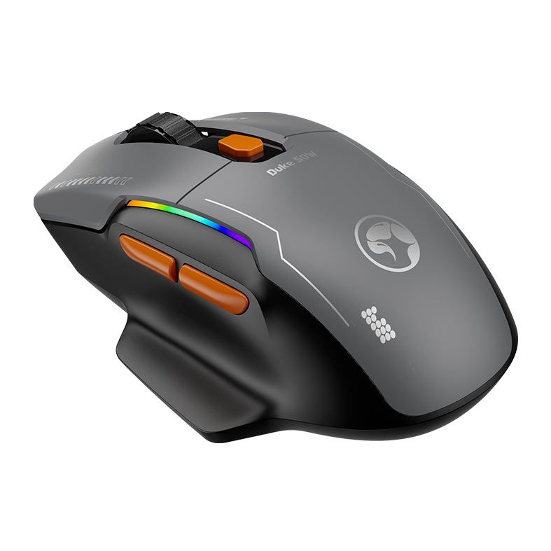 Mouse Gamer Marvo Duke 50W, RGB, 12800DPI, 6 Botoes, Tri-mode, Cinza e Laranja, M368W