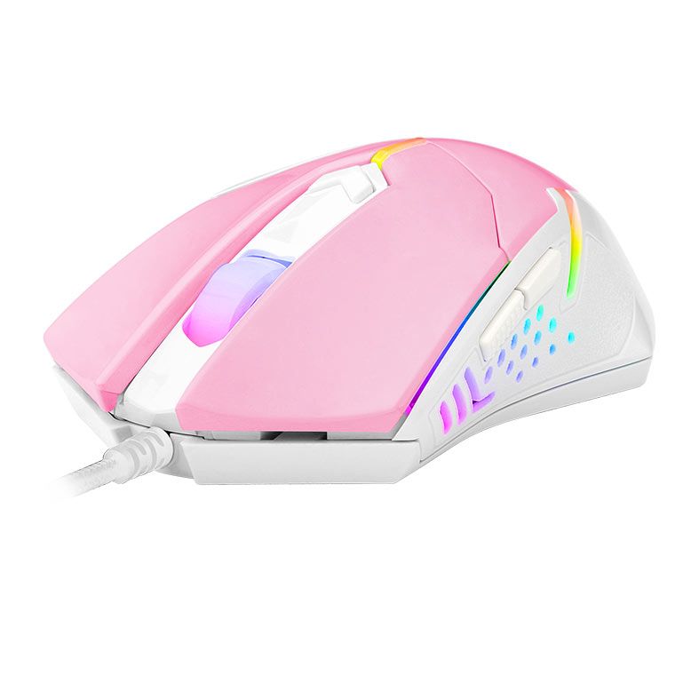 Mouse Gamer Redragon Centrophorus 2, RGB, 7200DPI, 6 Botoes, Rosa e Branco, M601PW-RGB
