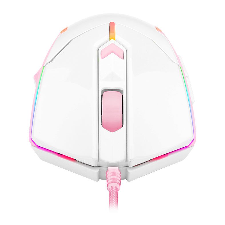 Mouse Gamer Redragon Centrophorus 2, RGB, 7200DPI, 6 Botoes, Branco E Rosa, M601WP-RGB