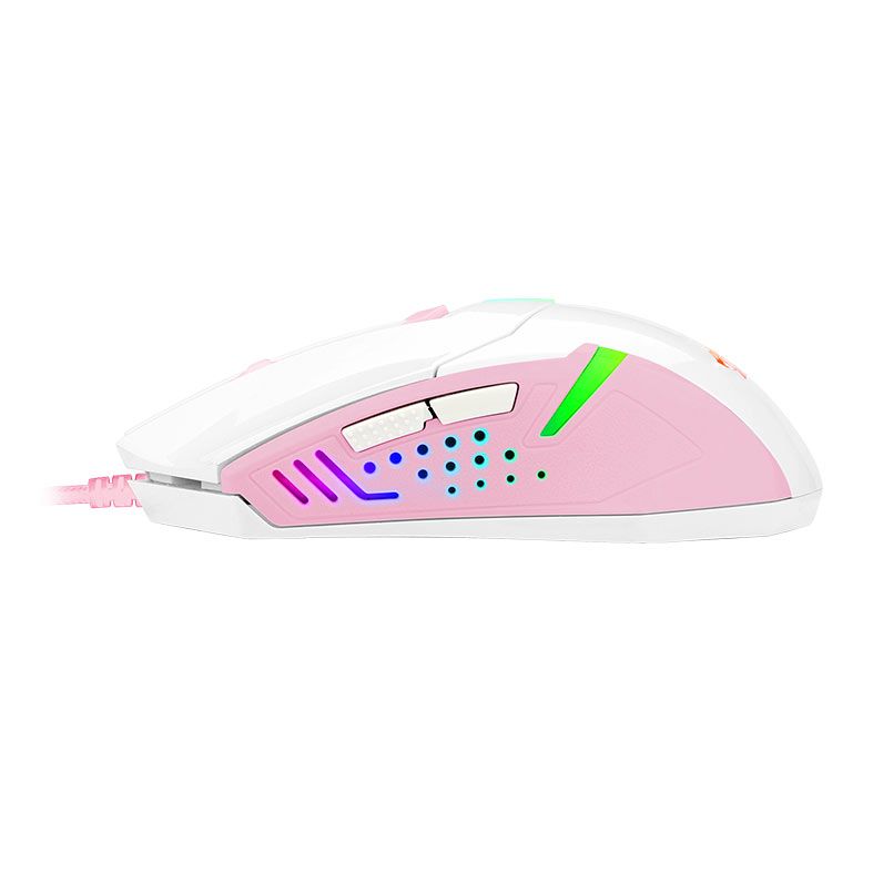 Mouse Gamer Redragon Centrophorus 2, RGB, 7200DPI, 6 Botoes, Branco E Rosa, M601WP-RGB