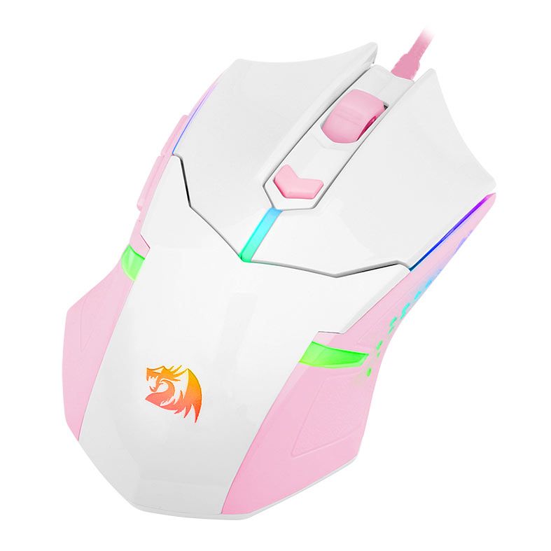 Mouse Gamer Redragon Centrophorus 2, RGB, 7200DPI, 6 Botoes, Branco E Rosa, M601WP-RGB