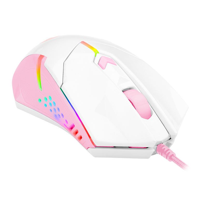 Mouse Gamer Redragon Centrophorus 2, RGB, 7200DPI, 6 Botoes, Branco E Rosa, M601WP-RGB