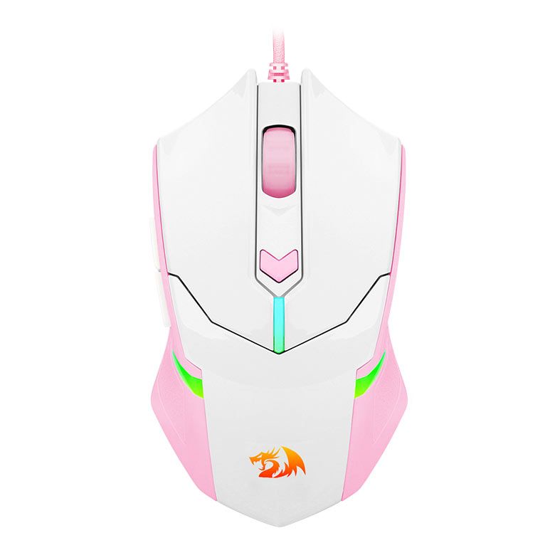 Mouse Gamer Redragon Centrophorus 2, RGB, 7200DPI, 6 Botoes, Branco E Rosa, M601WP-RGB