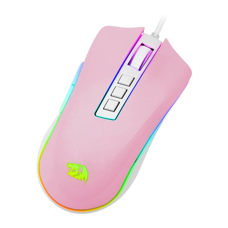 Mouse Gamer Redragon Cobra, RGB, 12400DPI, 8 Botoes, Rosa e Branco, M711PW