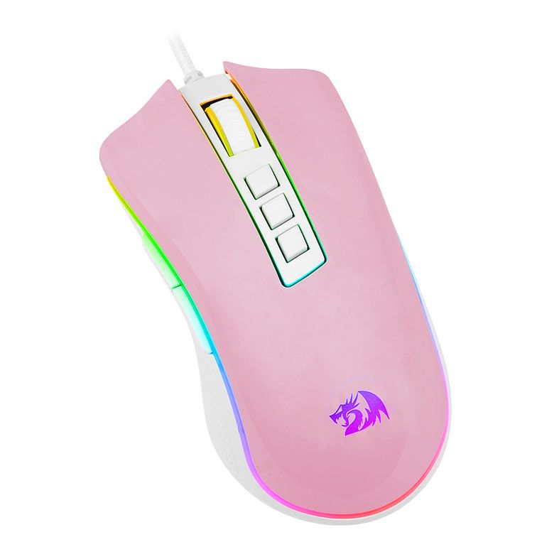 Mouse Gamer Redragon Cobra, RGB, 12400DPI, 8 Botoes, Rosa e Branco, M711PW