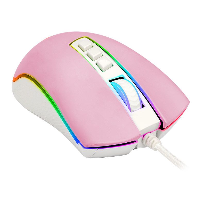 Mouse Gamer Redragon Cobra, RGB, 12400DPI, 8 Botoes, Rosa e Branco, M711PW