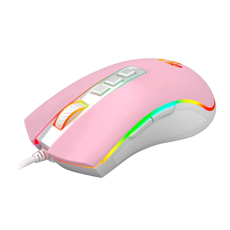 Mouse Gamer Redragon Cobra, RGB, 12400DPI, 8 Botoes, Rosa e Branco, M711PW