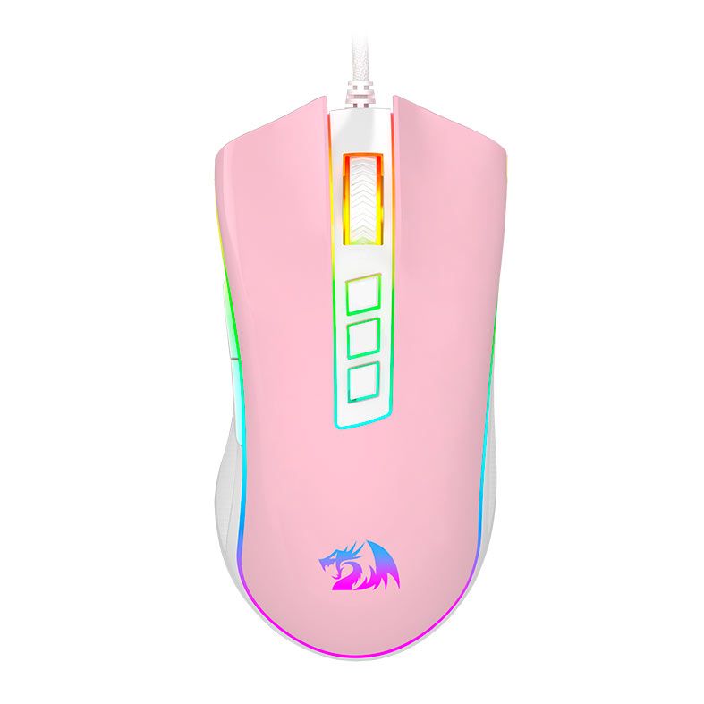 Mouse Gamer Redragon Cobra, RGB, 12400DPI, 8 Botoes, Rosa e Branco, M711PW