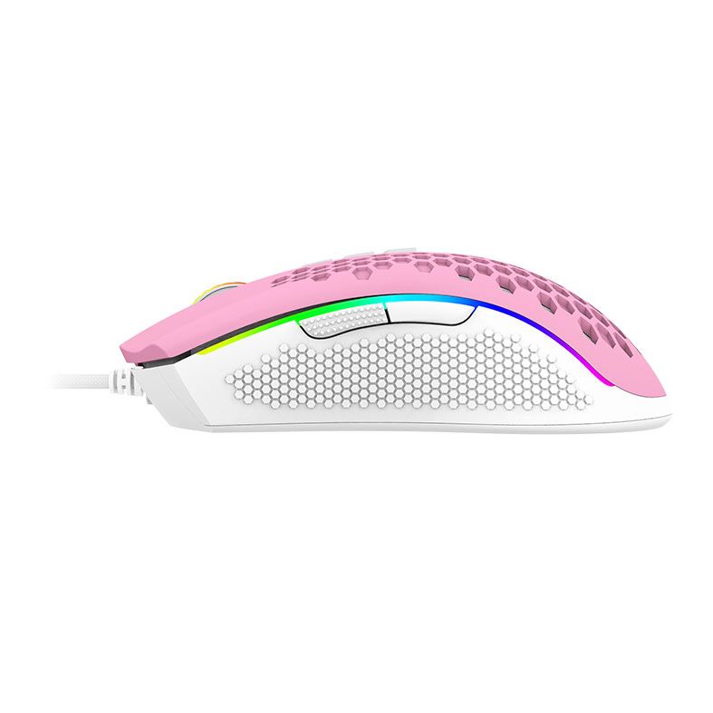 Mouse Gamer Redragon Storm, RGB, 12400DPI, 8 Botoes, Rosa e Branco, M808PW-RGB