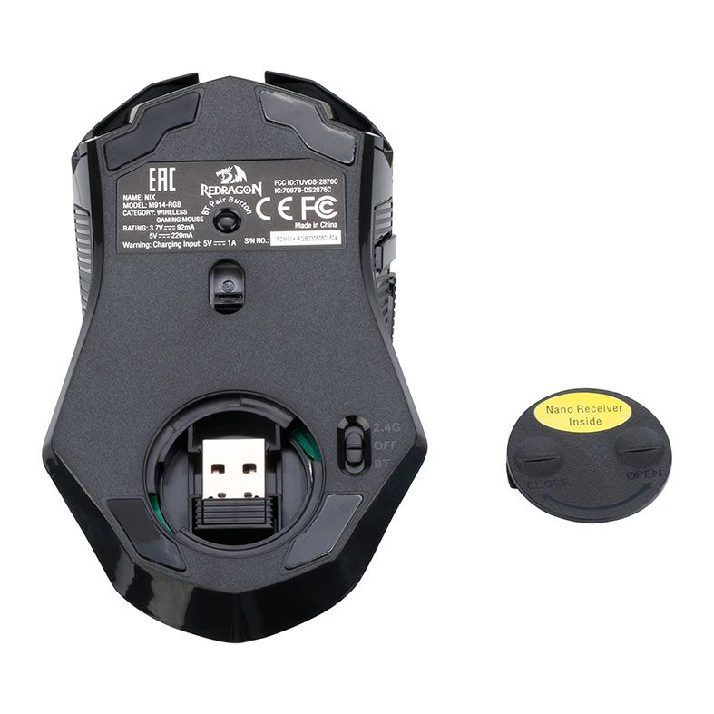 Mouse Gamer Redragon Nix, RGB, 10000DPI, 9 Botoes, Wireless, Preto, M914-RGB