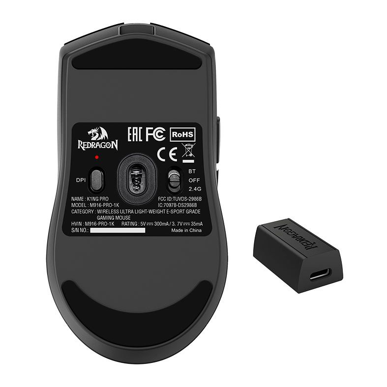 Mouse Gamer Redragon King Pro 4K, 26000DPI, 7 Botoes, Wireless, Preto, M916-PRO-4K