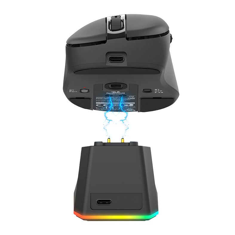 Mouse Redragon Ebony Ultra, RGB, 30000 DPI, 6 Botoes, Com Base de Carregamento, Tri-Mode, Preto, M998-ULT