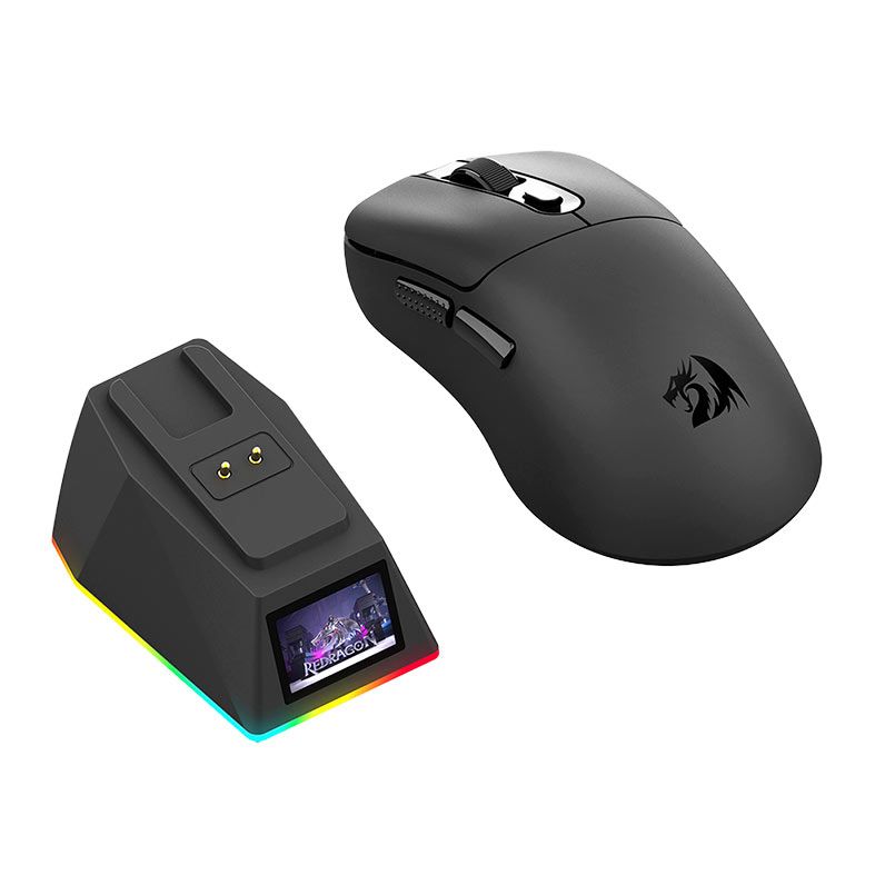 Mouse Redragon Ebony Ultra, RGB, 30000 DPI, 6 Botoes, Com Base de Carregamento, Tri-Mode, Preto, M998-ULT