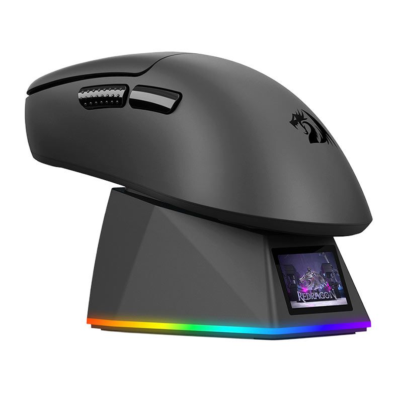 Mouse Redragon Ebony Ultra, RGB, 30000 DPI, 6 Botoes, Com Base de Carregamento, Tri-Mode, Preto, M998-ULT