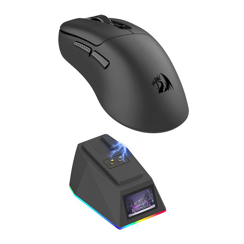 Mouse Redragon Ebony Ultra, RGB, 30000 DPI, 6 Botoes, Com Base de Carregamento, Tri-Mode, Preto, M998-ULT
