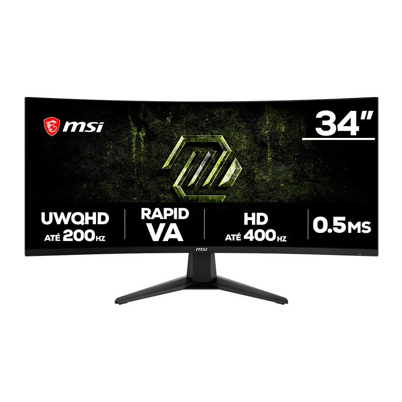 Monitor Gamer MSI MAG, 34 Pol, Rapid VA, UWQHD/HD, 200Hz/400Hz, Curvo, 0.5ms, Dual-Mode, HDMI/DP, MAG-346CQDF-E20