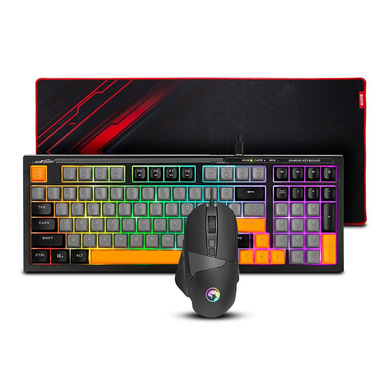 Kit Marvo 02, Teclado Gamer Rainbow USB, Mouse 12800DPI USB, Mousepad 900X400x3mm, Preto, MARVO-KIT02