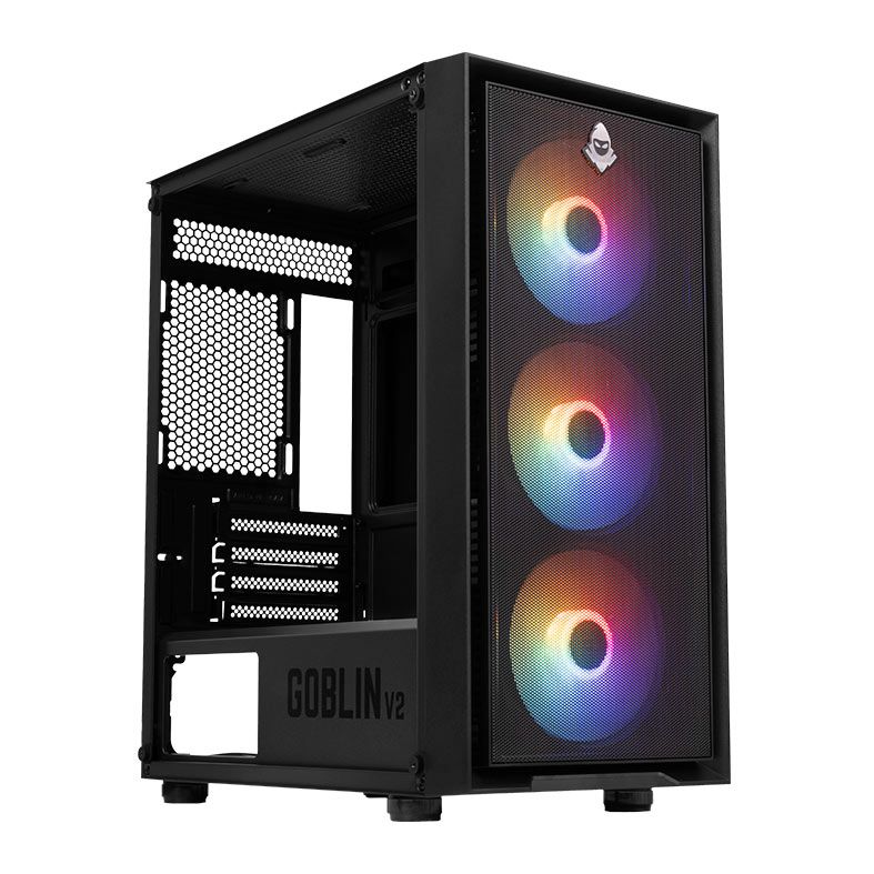 Gabinete Gamer Mancer Goblin V2, Mid Tower, Lateral De Vidro, Com 3 Fans Rainbow, Preto, MCR-GBNV2-BK
