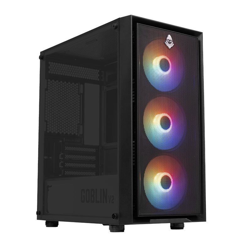 Gabinete Gamer Mancer Goblin V2, Mid Tower, Lateral De Vidro, Com 3 Fans Rainbow, Preto, MCR-GBNV2-BK