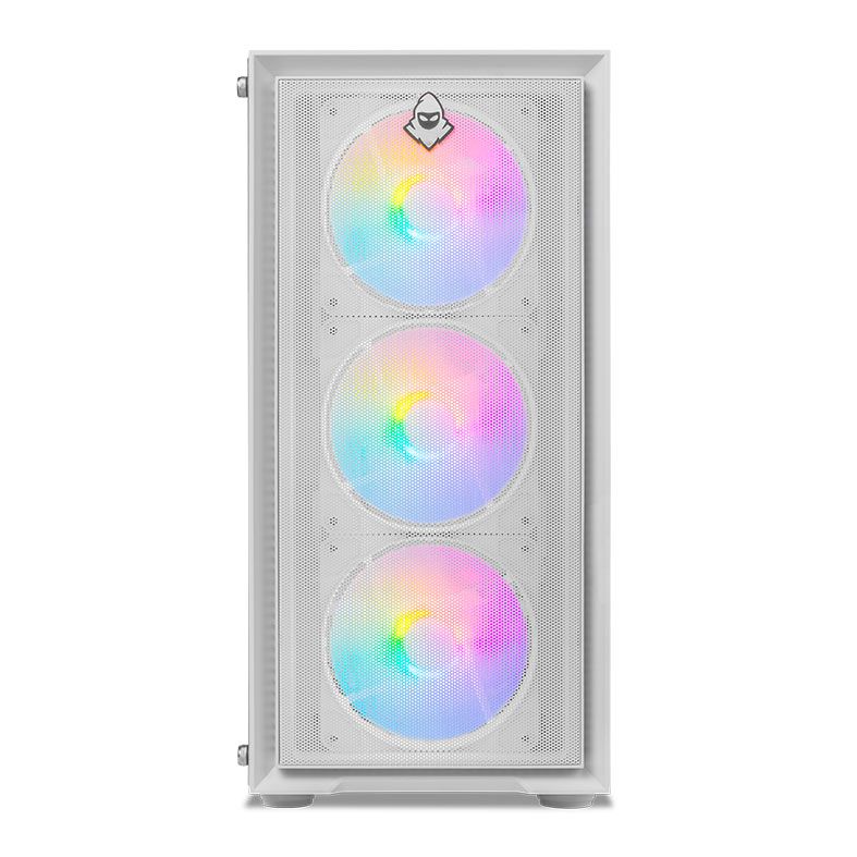 Gabinete Gamer Mancer Goblin V2, Mid Tower, Lateral De Vidro, Com 3 Fans Rainbow, Branco, MCR-GBNV2-WH