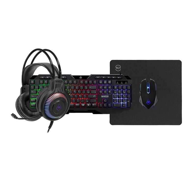 Kit Mancer Player 4x1, Rainbow, Teclado ABNT2, Mouse 6400 DPI, Headset Drivers 40mm, Mousepad 200x180x3, MCR-KPLR-01-BK