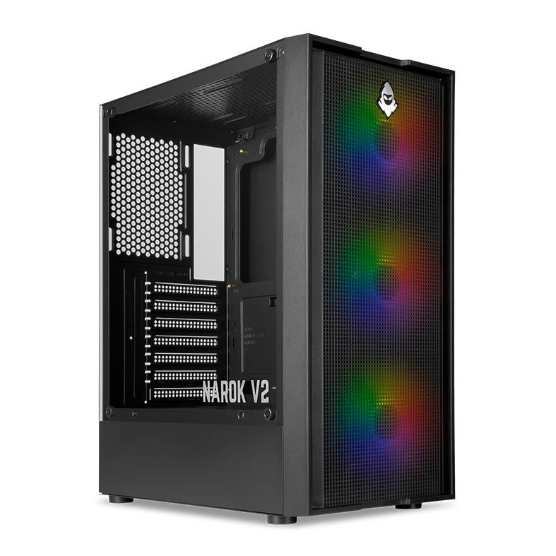 Gabinete Gamer Mancer Narok V2, Rainbow, Mid-Tower, Lateral de Vidro, Com 3 Fans, Preto, MCR-NRK-V2