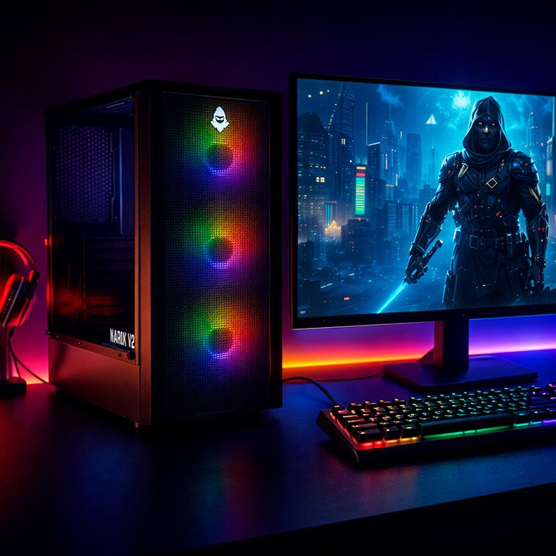 Gabinete Gamer Mancer Narok V2, Rainbow, Mid-Tower, Lateral de Vidro, Com 3 Fans, Preto, MCR-NRK-V2