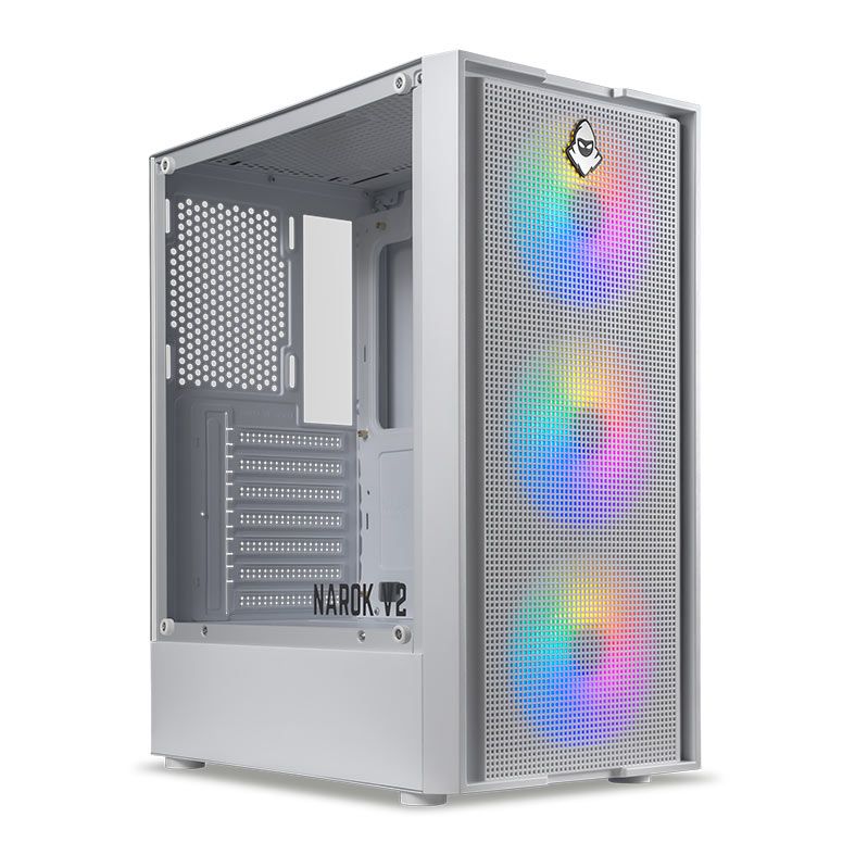 Gabinete Gamer Mancer Narok V2, Rainbow, Mid-Tower, Lateral de Vidro, Com 3 Fans, Branco, MCR-NRKWH-V2