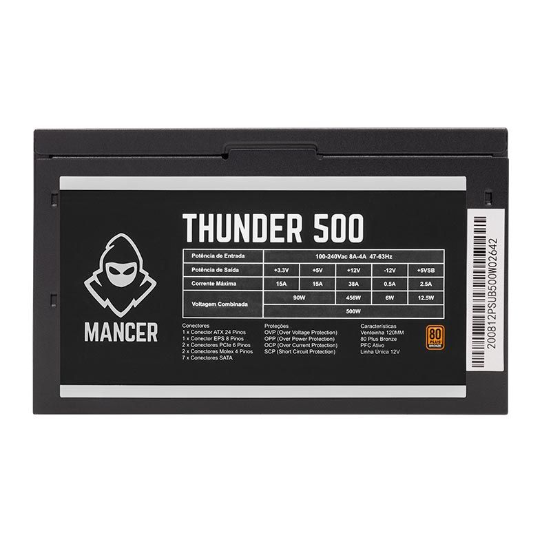 Fonte Mancer Thunder 500W Bronze 80 Plus, MCR-THR500-BL01