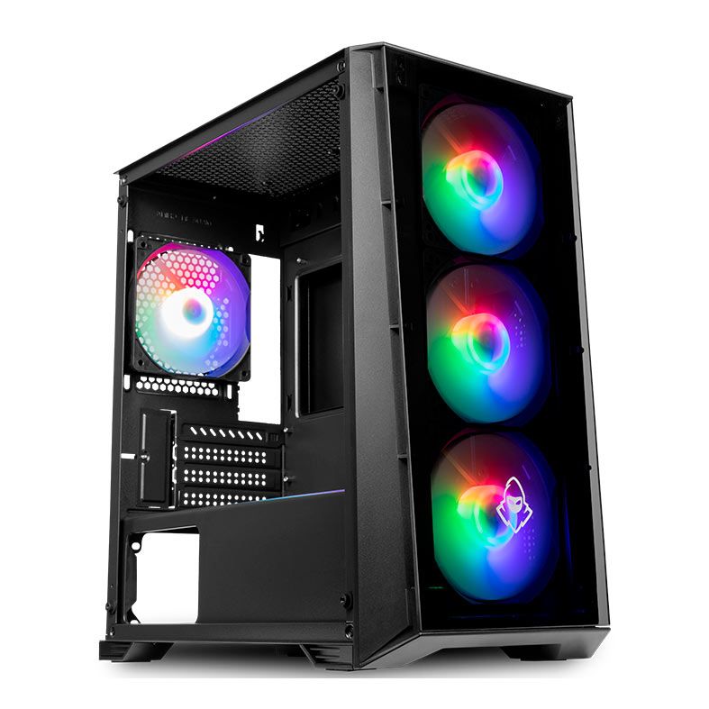 Gabinete Gamer Mancer Ward, Rainbow, Mid-Tower, Lateral de Vidro, Com 4 Fans, Preto, MCR-WRD-RBL01