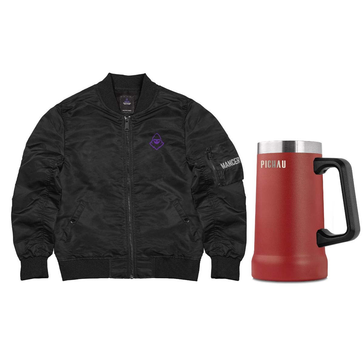 Kit Jaqueta Bomber Mancer, GG + Caneca Térmica Pichau, Vermelho