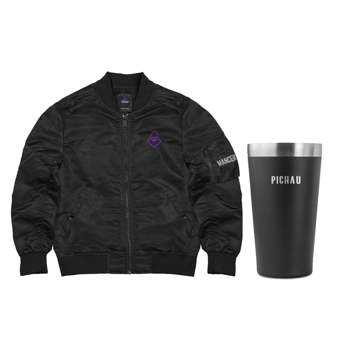 Kit Jaqueta Bomber Mancer, XGG + Copo Térmico Pichau, Preto