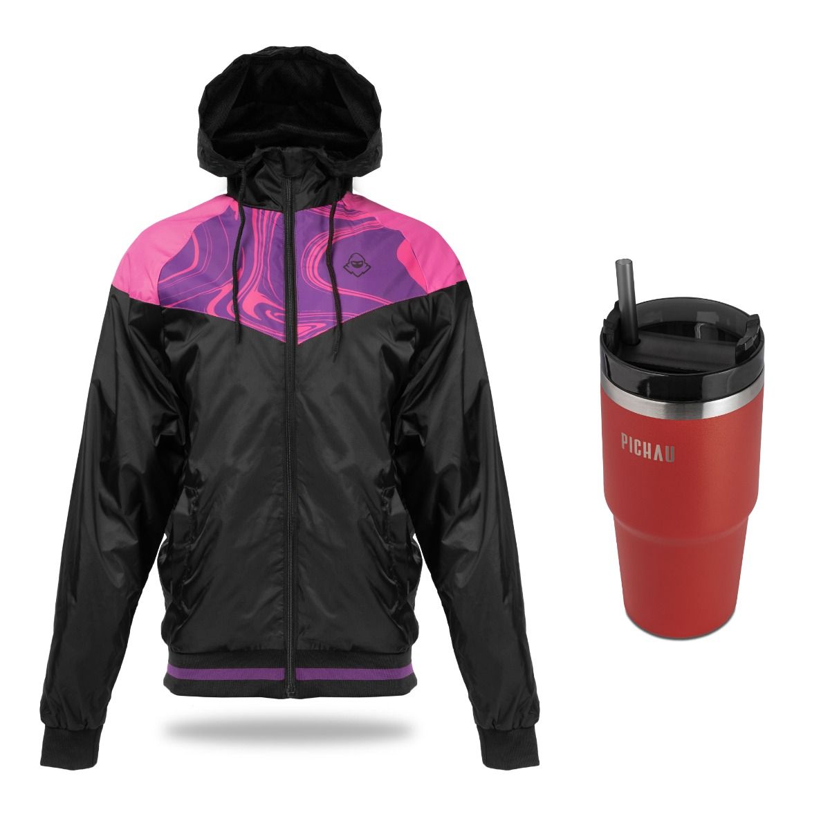 Kit Jaqueta Corta Vento Mancer, M + Copo Térmico Pichau, Vermelho