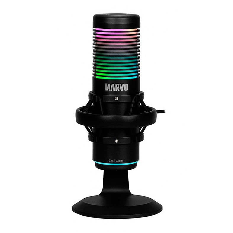 Microfone Gamer Marvo Blast 60, RGB, USB, Preto, MIC-07-BK